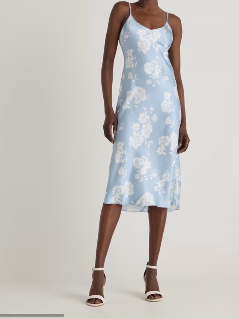 NWT QUINCE 100% Washable Silk Slip Dress Ethereal Blue Large